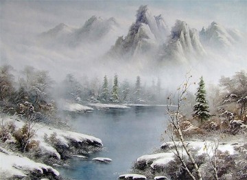 フリーハンド Painting - 霧の中の湖と山 BR 風景